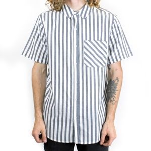 Printed Shirt Yarndye Vertical Stripe Short Sleeve